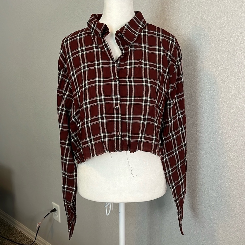 Princess Polly Nora Plaid Cropped Shirt Size 10 NWT